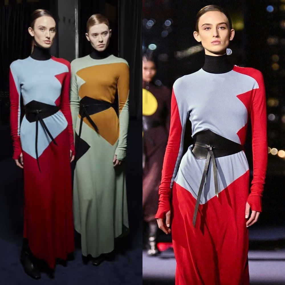 Tory Burch Runway Colorblock Honeycomb Jersey Midi Dress Size 6